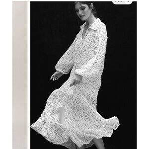 Anthropologie - Long-Sleeve Smocked Tiered Maxi Dress Neutral Motif Size XL